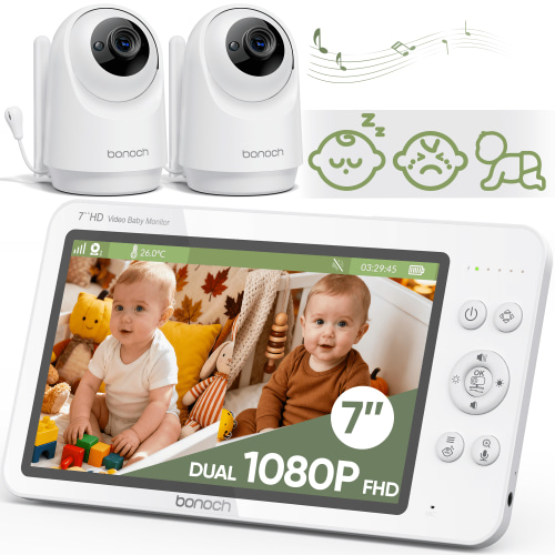 BONOCH, Baby Monitor, 7" 720P with 2 Cameras, No WiFi Night Vision
