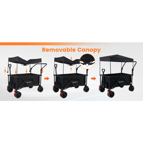 150L Foldable Wagon with 300lbs Weight Capacity,Utility Wagons Carts Heavy Duty with Removable Canopy,with Big All-Terrain Beach Wheels & Drink Holders,for Camping,Garden,Sports,Beach,Black