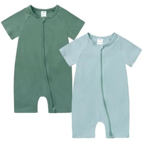 JunNeng Baby Boy Girl 2 Pack Short Sleeve Zipper Rompers Infant Cotton 2-way Zippers Comfy Summer Jumpsuit