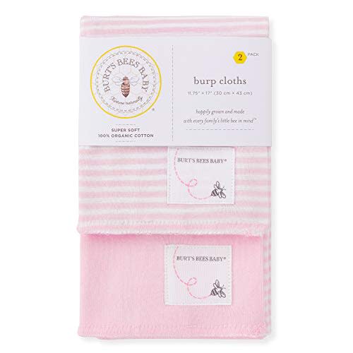 Burt's Bees Baby - Burp Cloths, 2 Pack Extra Absorbent 100% Organic Cotton Burp Cloths, Blossom, 2 Pack
