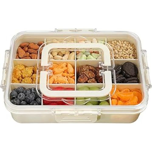 Snack Box Container for Kids - Adjustable 12-Compartment Snack Containers, Reusable Bento Box, Dishwasher Safe, BPA-Free, Perfect for School, Travel, Camping & Picnic, Ivory White