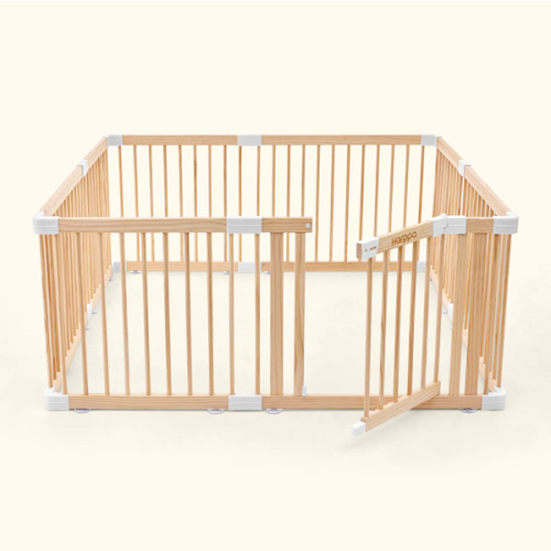 HARPPA Wooden Baby Gate Playpen | Non-Toxic Foldable DIY Adjustable Play Yard for Infants & Toddlers – Natural Finish Baby Fence for Small & Large Spaces