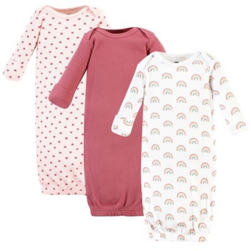 Hudson Baby Infant Girls Thermal Gown 3pk, Creative Rainbows, Preemie