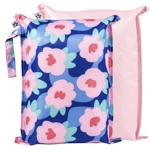 Tiny Twinkle Mess-proof Wet Bags 2 Pack Waterproof and Washable Bag for Travel storage, Stroller, Daycare, Baby Diapers, Yoga, Beach, Pool, Wet Toddler Swimsuits