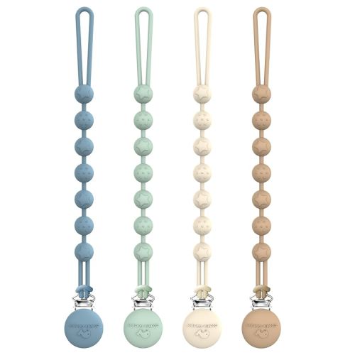 Cuddle Campus Silicone Pacifier Clip Holder with One Piece Design, Pack of 4 Soft Flexible Binky Clips with Texture for Baby Boy and Girl Set 1(6M+)