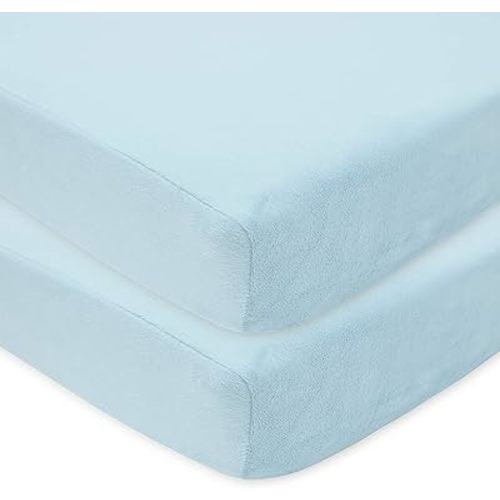 American Baby Company 2 Pack Heavenly Soft Chenille Fitted Crib Sheet 28" x 52", Warm and Cozy Neutral Chenille Sheet, Blue, for Boys and Girls, Fits Crib and Toddler Bed mattresses