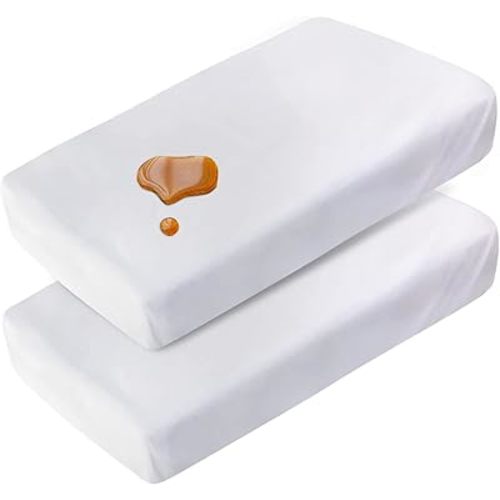 Travel Crib Sheets Cotton for Guava Lotus, Dream on Me Travel Crib and 42" X 24" Travel Light Playard Mattress, Soft & Breathable Waterproof Fitted Sheet 2 Pack, Boys & Girls White