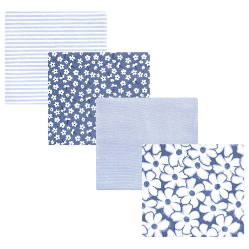 Hudson Baby Infant Girls Cotton Flannel Receiving Blankets 4pk, Blue Cosmos, One Size