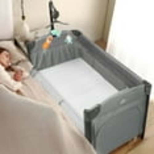 JOYMOR 3-in-1 Unisex Baby Bedside Bassinet, Convertible Portable Crib with Incline, Toy Wheels