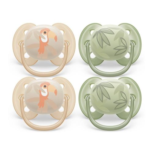 Avent Philips Ultra Soft Pacifier 0-6 Months - Toucan/green Leaves - 4pk