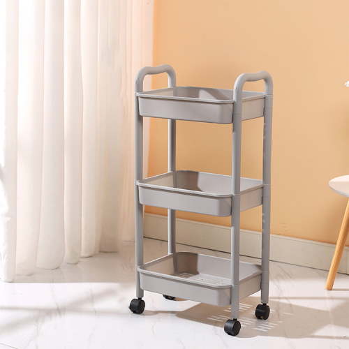 YSGFHGJW 3 Tier Rolling Plastic Storage Cart, Multi-Purpose for Kitchen Bathroom, with Armrests & Ventilated Holes, Mobile Organizer