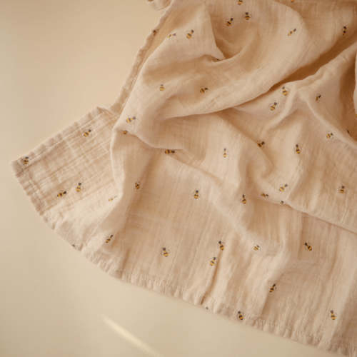 Organic Cotton Mushie Baby Muslin Swaddle Blanket. Color: Bees