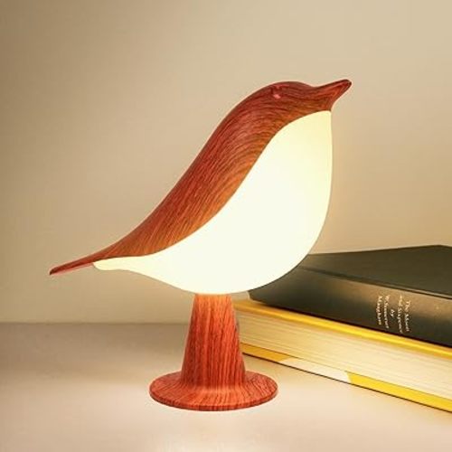 Small Desk Lamp, Bird Bedside Light with 3 Color Temperature and Touch Sensor, Cordless Kids Night Light, Rechargeable Battery for Bedroom Nightstand Table - Red