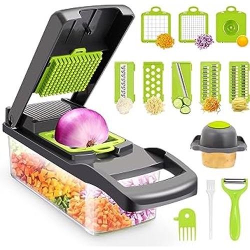 Vegetable Chopper,Senbowe Multifunctional 13-in-1 Food Choppers Onion Chopper Vegetable Slicer Cutter Dicer Veggie chopper with 8 Blades,Colander Basket,Container for Salad Potato Carrot Garlic