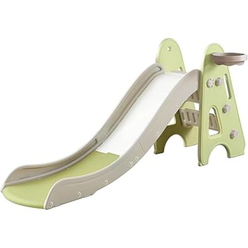 Indoor Toddler Slide for Kids Age 1-7, 3 in 1, Kid Play Climber Playset, Foldiable for Toddlers with Basketball Hoops and Ball, Baby Slide for Backyard Playsets Indoor and Outdoor