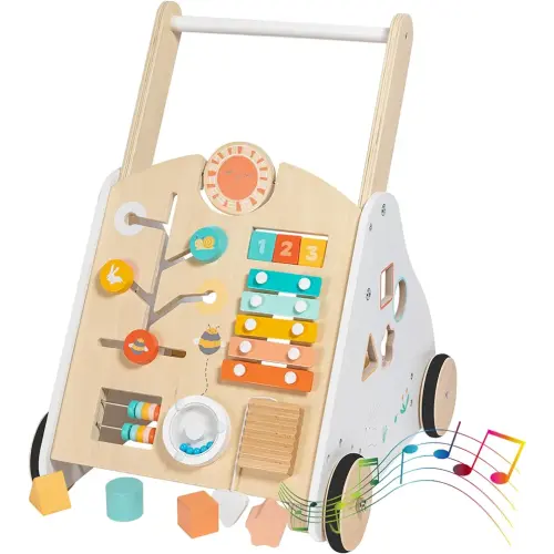 Wooden Baby Walker - Baby Push Walker with Music Box - Toddler Walker Push Toy with Adjustable Speed - Learning Activity Walker - Activity Center for Babies Boys and Girls