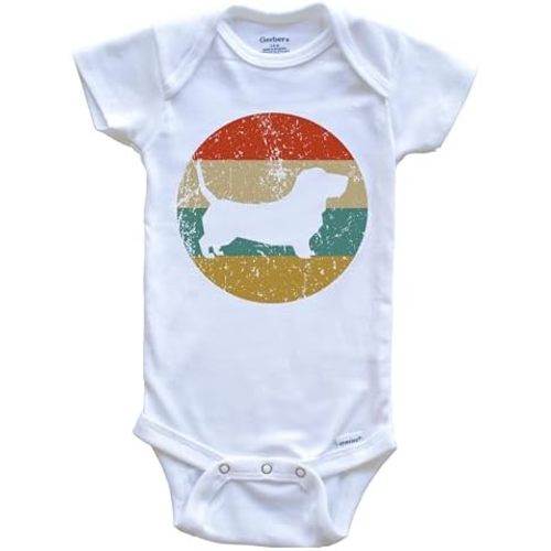 Basset Hound Vintage Retro Basset Hound Dog Circle Icon One Piece Baby Bodysuit