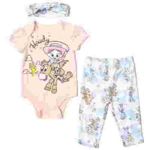 Disney Pixar Toy Story Jessie Bullseye Newborn Baby Girls Bodysuit Pants and Headband 3 Piece Outfit Set Newborn to Infant