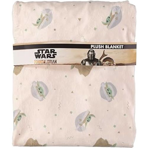 Star Wars Mandalorian Baby Unisex Plush Blanket – Baby Yoda Baby Gifts - Soft Baby Blankets (Off-White/Green, 0-12 Months)