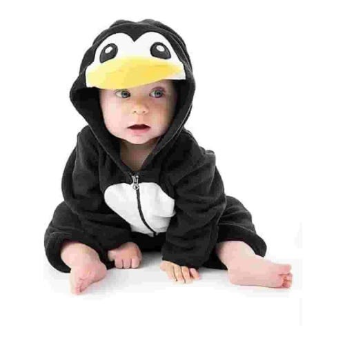 Cuddle Club One Piece Romper Hooded Fleece Onesie Jumper for Baby, Penguin3-6 Mos
