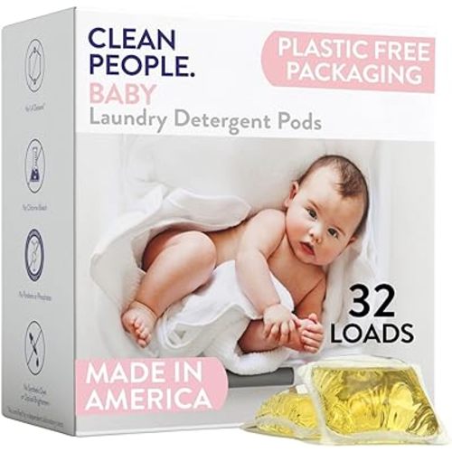 The Clean People Laundry Detergent Pods - Recyclable Packaging, Hypoallergenic, Stain Fighting - Ultra Concentrated, Laundry Soap - Baby (Unscented), 32 Pack