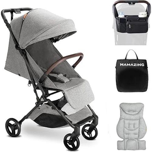Lightweight Baby Travel Stroller with Carbon Fiber Frame, Compact & Airplane-Friendly, One-Handed Folding Design, 11.6 lbs, Perfect for Toddlers, Organizer & Cushion Included, Grey