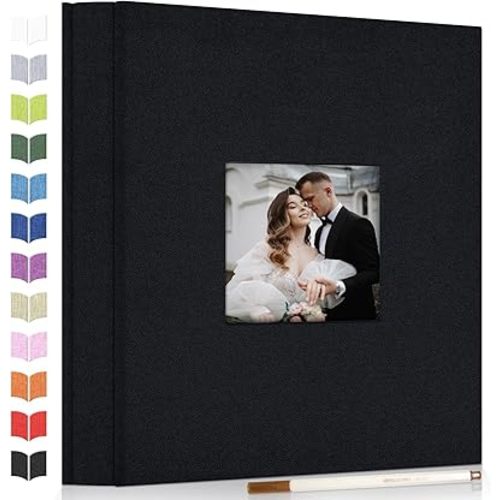 Photo Album Self Adhesive Scrapbook Album for 3x5 4x6 5x7 8x10 Pictures,60 Pages Linen Cover with Display Window DIY Photo Book,Ideal Gifts for Family Travel Wedding Baby