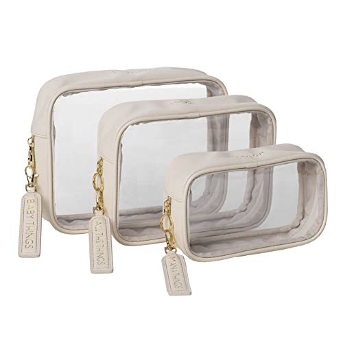 Lucky Love Diaper Bag Organizing Pouches | Set of 3 Including Diaper Clutch | Dry Wet Bag (Cream Clear Trio Pouches w/Removable Tags)
