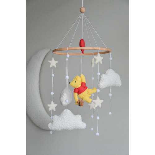 Winnie Pooh boucle clouds and moon baby nursery mobile
