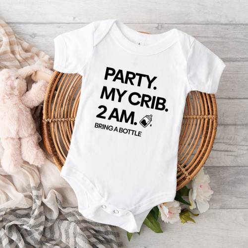 Party At My Crib Onesie®, Funny Party Baby Bodysuit, Gift For Newborn Baby Onesie®, Infant Bodysuit, Baby Shower Gift, Drinking Buddies