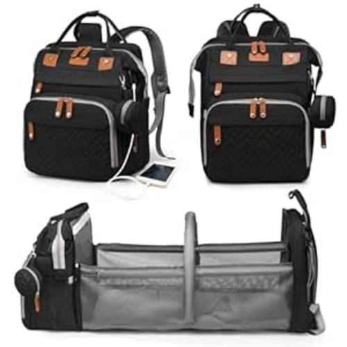 Astro alan Baby Diaper Bag with Changing Station, Waterproof Diaper Bag Backpack for Moms Dads with USB Charging Port, Baby Shower Gifts, Large Capacity diaper backpack, Black