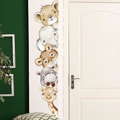 51.18x10.94 Inch Watercolor Jungle Animal Wall Decals - Forest Animal Sticker With Elephant, Lion, Monkey for Baby Nursery, Playroom, Bedroom, Classroom, Kindergarten Decor