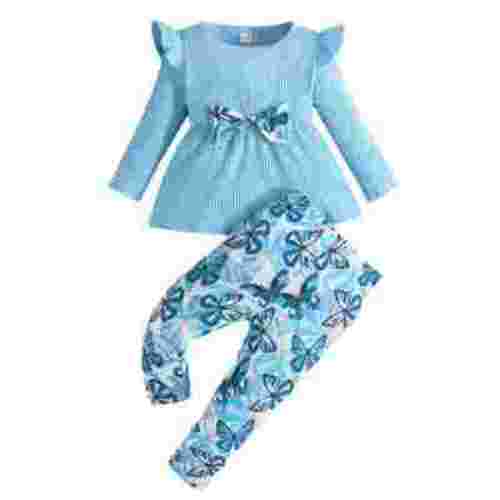 Baby Girl Clothes Toddler Girl Clothes Outfits Bowknot Tassel Clothing Print Pants Headbands Set Cute Clothes for Girls,Blue,6-9 Months