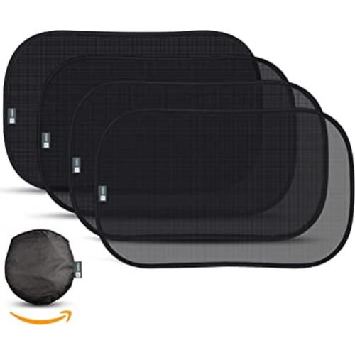 Car Window Shade XL (4-Pack) - Extra Protective UPF 50+ Protection Sun Shade for Car Window - Car Window Shades for Baby and Kids - Blocks Over 99% of Harmful UV Rays - Strong Static Cling - 21”x14”