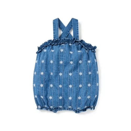 Baby Poxie Medium Wash Baby Chambray Embroidered Floral Romper by Janie and Jack