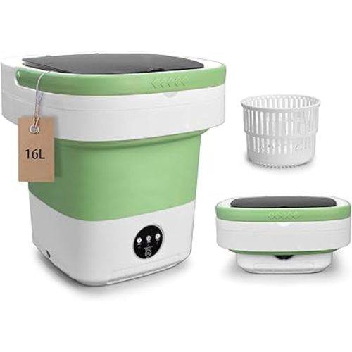 Portable Mini Washing Machine, Foldable Washer and Dryer with 3 Modes Deep Cleaning, Upgraded Small Collapsible Laundry for Hotel, Apartment, Home and Travel - Green