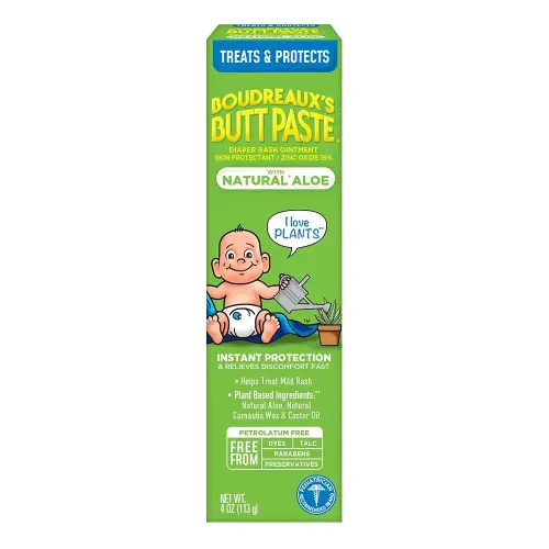 Boudreaux's Butt Paste with Natural* Aloe Diaper Rash Cream, Ointment for Baby, 4 oz Tube