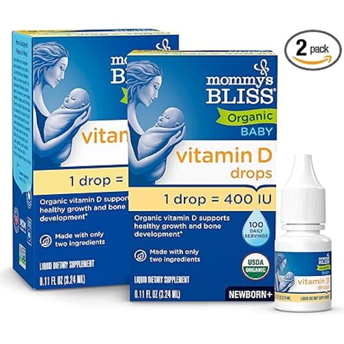Mommy's Bliss Organic Baby Vitamin D Drops | Promotes Healthy Growth and Bone Development | Age Newborn+ | 0.11 Fl Oz (100 Servings) | Pack of 2