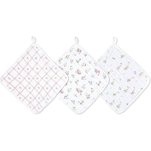 aden + anais Essentials Classic Washcloth Set, Super Soft 100% Cotton Muslin, 3-Pack, Country Floral