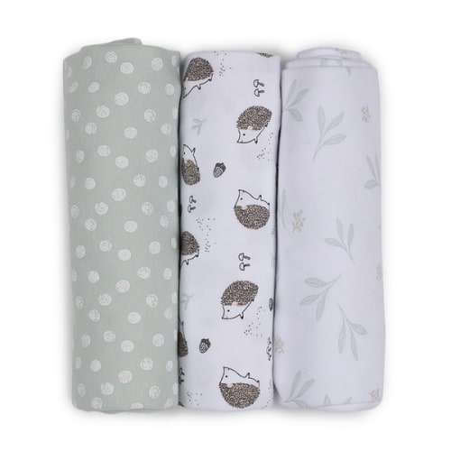 3 Pack Cotton Interlock Wraps, Hedgehog - Anko