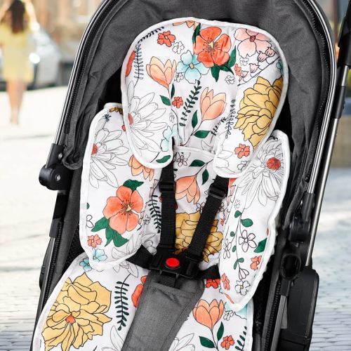 Pea Pod Baby Car Seat Head Support for Newborn, 2 in 1 Infant Car Seat Head Body Support for Girls Extra Soft Breathable Baby Car Seat Cushion Insert for Strollers, Swings, Bouncers, (Retro Floral)
