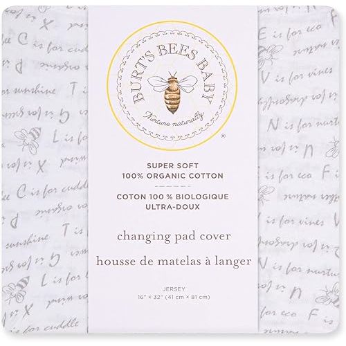 Burt's Bees Baby Unisex Baby Gift Set - Crib Sheet, Changing Pad Cover & Burp Cloths, 100% Organic Cotton Essentials Bundle