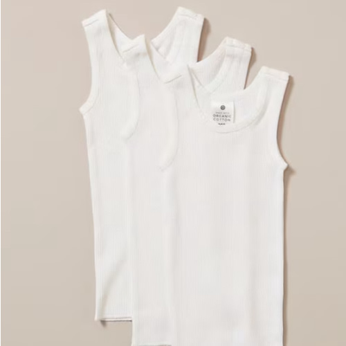 3 Pack Baby Organic Cotton Vests - White