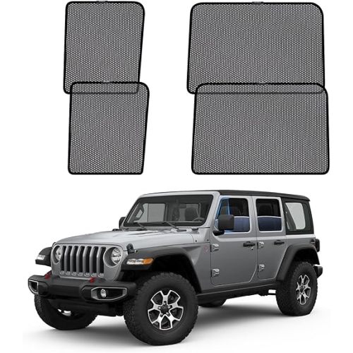 ZATOOTO Car Window Shades for Jeep Wrangler 2019-2024, Car Side Window Sun Shade Breathable Mesh Sun Blocker for Baby, Protection from 99% UV Rays and Glare for Camp Nap Relax(Excluding Hybrids)