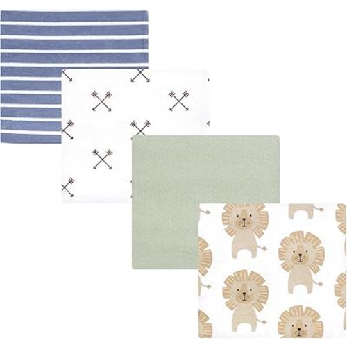 Hudson Baby Unisex Baby Cotton Flannel Receiving Blankets 4-Pack, Modern Lion, One Size