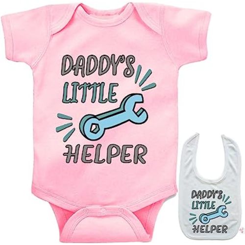 Daddy's Little Helper Mechanic -Cute Automotive Car Baby bodysuit onesie & bib
