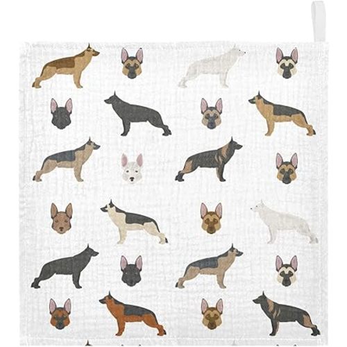 vvfelixl Cute German Shepherd Dog Baby Burp Cloths Baby Muslin Washcloths for Boys Girls Cotton Baby Face Towel for Newborn Infants Soft and Absorbent 11.8 X 11.8 in, 5 Pack