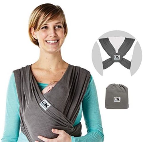 Baby K'tan Breeze Baby Wrap Carrier, Infant and Child Sling - Simple Pre-Wrapped Holder for Babywearing - No Tying or Rings - Carry Newborn up to 35 lbs, Charcoal, Small (W Dress 6-8 / M Jacket 37-38)