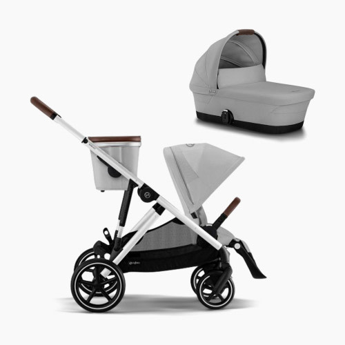Cybex Gazelle S 2 Single to Double Stroller + Cot Bundle - Lava Grey/Silver Frame
