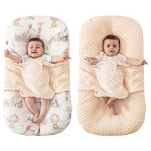 BRUNEES Baby Lounger, Baby Lounger Pillow, 2 Sides Soft & Breathable 100% Cotton Cover, 0-24 Months Portable Infant Nest, Large Newborn Pillow, New Born Essentials Must Haves (Pale Pink)